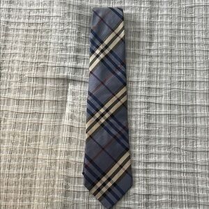 Burberry Blue and Beige Checkered Tie